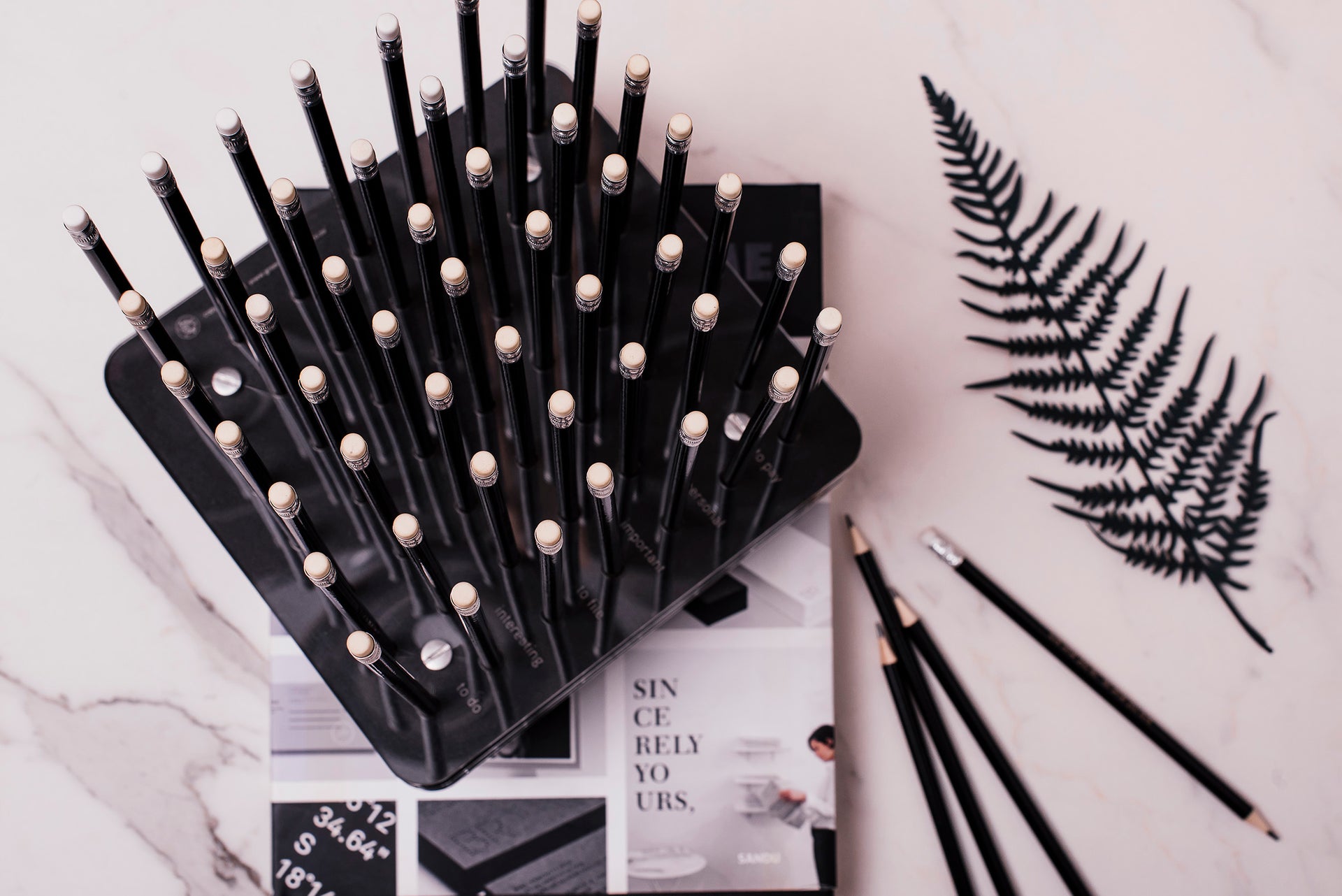 desk organiser with pencils