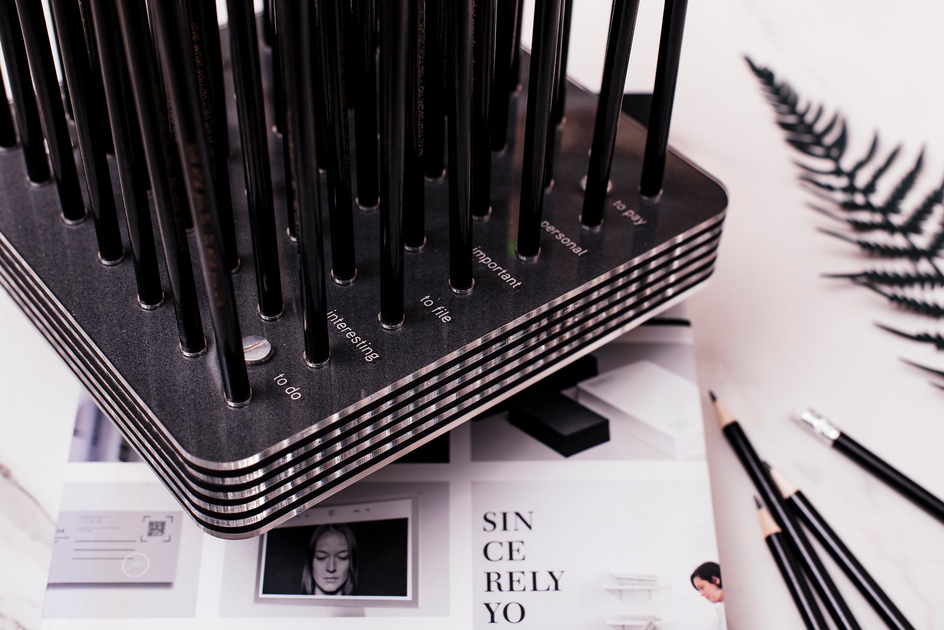 desk organiser with pencils